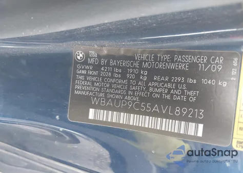 2010 BMW 128I z USA, uszkodzony, nr VIN WBAUP9C55AVL89213